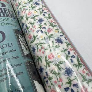 2 Rolls Vtg Con-Tact Contact Paper Adhesive 2002 Villa Flora Blue Pink Yellow